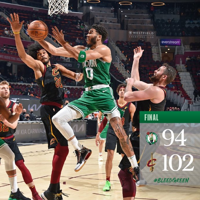 骑士102-94击败绿军 乐福30+14 塞克斯顿28+8 塔图姆29+8