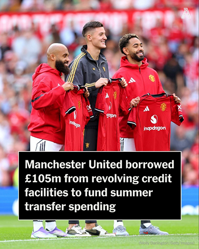 TA爆料：曼联为引援今夏额外借贷1.05亿镑，当前总债务6.37亿镑