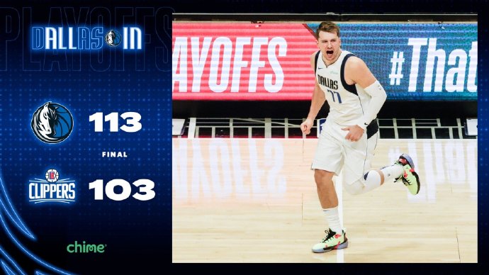 独行侠113-103力克快船 东契奇31+10+11 小卡26+10+4断